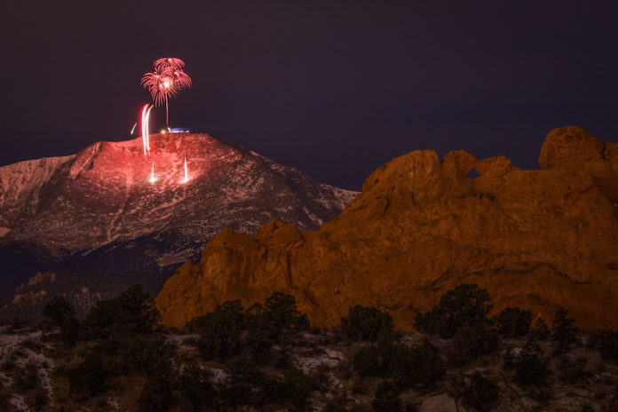 NYE2-Kissing-Camels-FIreworks-Forrest-Boutin kissing camels and new year's eve fireworks over pikes peak